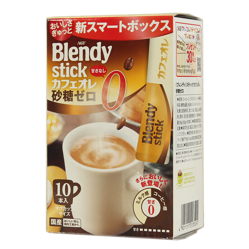 日本进口 AGF blendy stick 零砂糖无糖 速溶咖啡欧蕾95g10本入