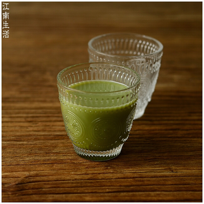 透明太阳花复古浮雕刻花小号果汁杯手杯抹茶杯早餐杯花茶杯玻璃杯