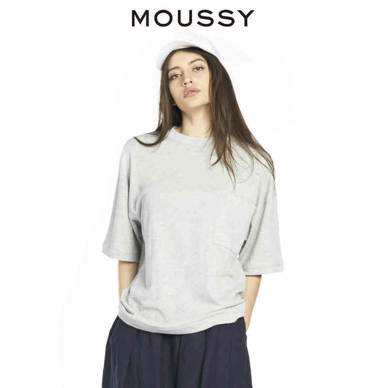 MOUSSY 中袖纯色 百搭休闲 棉质T恤 口袋 宽松 0108AH80-5070-tmall.com天猫