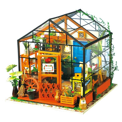 DIY小屋迷你场景玻璃花房温室