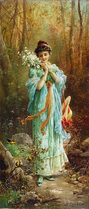 Girl with edelweiss, Hans Zatzka(1859-1945)