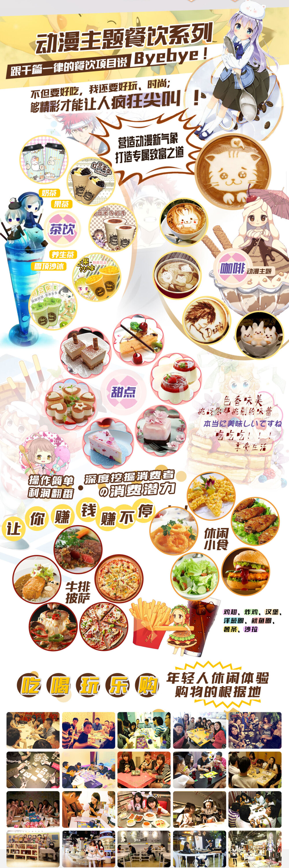 动漫主题餐厅，动漫休闲馆，动漫奶茶店，动漫咖啡店，动漫甜品店，动漫饮品店，动漫零食小吃店