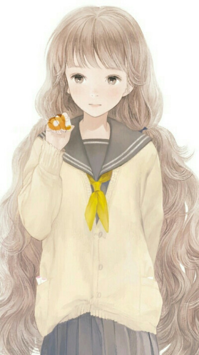 制服，栗色波浪长发，动漫，少女，头像