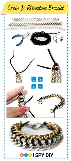 DIY chain and rhinestone bracelet