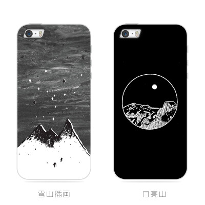 雪山插画iphone5siphone6s plus硅胶iphone7 plus手机壳保护套