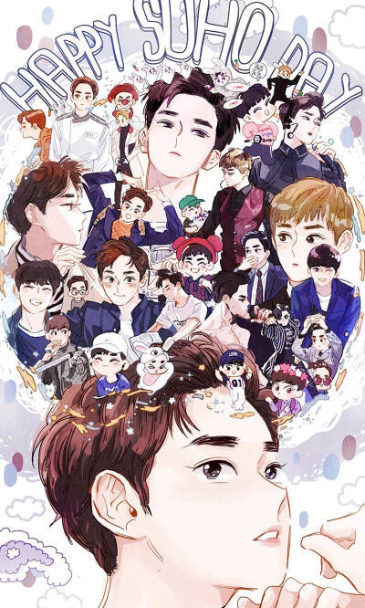 卡通饭绘EXO#EXO#壁纸#卡通#萌图#插画#头像# EXO（엑소）是韩国SM Entertainment公司于2012年推出的男子团体。现以9名成员的形式展开活动，分别为金珉锡、金俊勉、张艺兴、边伯贤、金钟大、朴灿烈、都暻秀、金钟仁、…