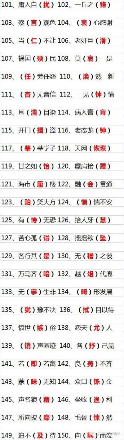 200个中考语文易错成语，括号内红色字体的为易错字