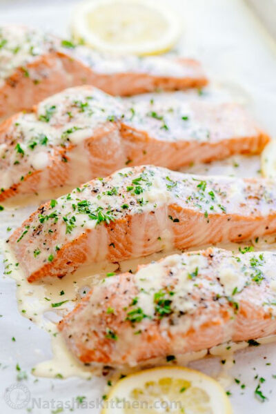 Oven Baked Salmon with Lemon Cream Sauce