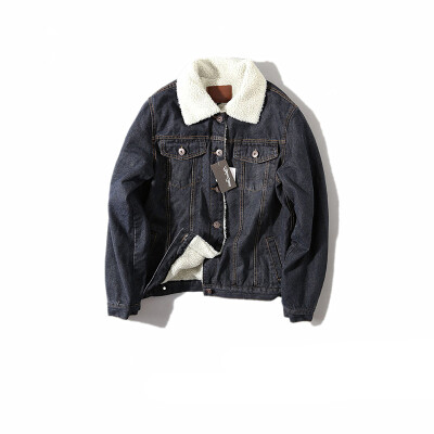 冬季复古男士水洗做旧毛领加绒加厚牛仔夹克外套男羊羔绒牛仔衣潮