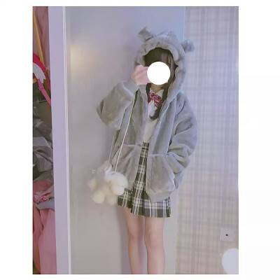 【加厚】小熊连帽耳朵。仿皮草日系可爱立体装饰宽松棉服外套软妹