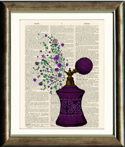 Purple Perfume Bottle with Flowers 2 - Upcycled vintage image printed on a late 1800s Dictionary page Buy 3 get 1 FREE-WNiYz-图片