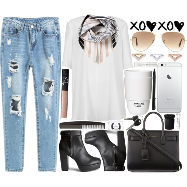 #simpleset #simple #white #jeans #denim #blackboots #black #bag #basic #scarf #rings #clean #iphone-GZjY2-图片