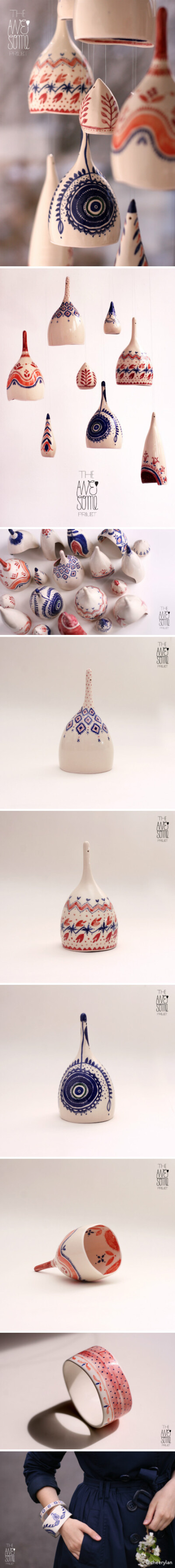 # ceramics # “the awesome project”是罗马尼亚插画师Madalina Andronic和设计师claudiu stefan进行的一项以陶瓷为主题的项目，这些为个人或居家设计的瓷艺作品均为手工上色制作而成 via:http://t.cn/zO0faMz @不…