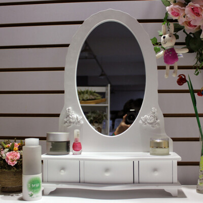 韩式田园小梳妆台 白色台镜 化妆镜 简约公主镜 收纳盒 特价2030-zZhMz-图片