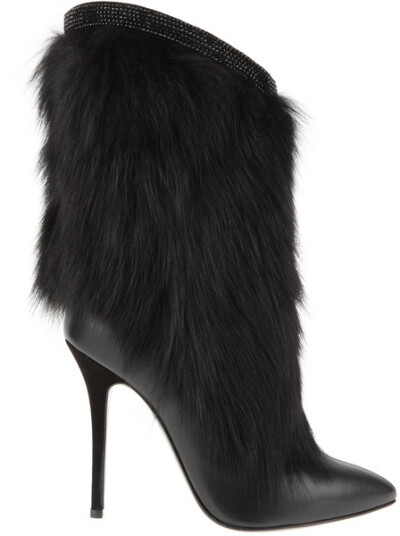 Giuseppe Zanotti - Stiletto Heel Pointytoe Boots in Back Leather and Fur-jMyNm-图片