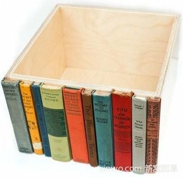 自己动手设计家居小配饰Oldbookspinesgluedtoabox.Greatideaforahiddenbookshelfstorage.Greatupcycle!旧书新利用-Tk5Mj-图片