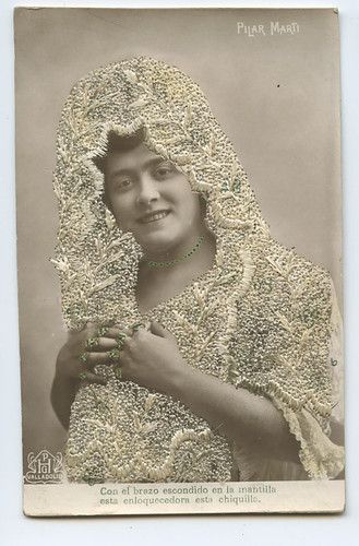 Pilar Marti Embroidered Silk Photo Dancer Spain Glamour Lady 1910s Postcard-mZiZm-图片