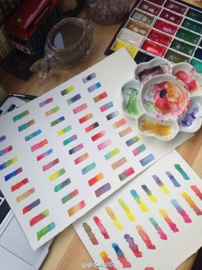 水彩颜料水分控制表以及水彩颜色设计搭配素材