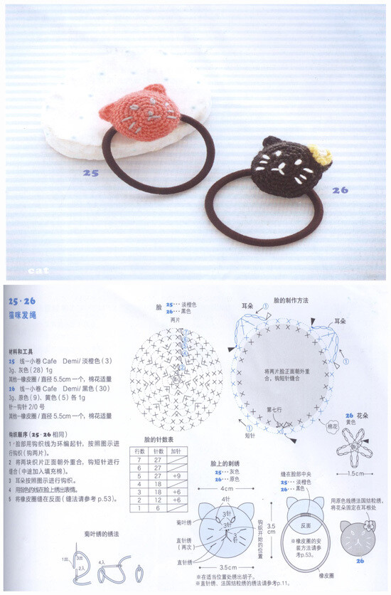 添加小猫咪的发绳，可爱度就这样上升了啦。#钩织图解#-TNjZG-图片