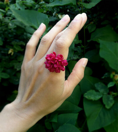 Red flower ring, red, polymer clay flowers, red jewelry, flower touch, red lilac ring, floral ring, adjustable ring, polymer clay ring : Red flower ring, red, polymer clay flowers, red jewelry, flower…