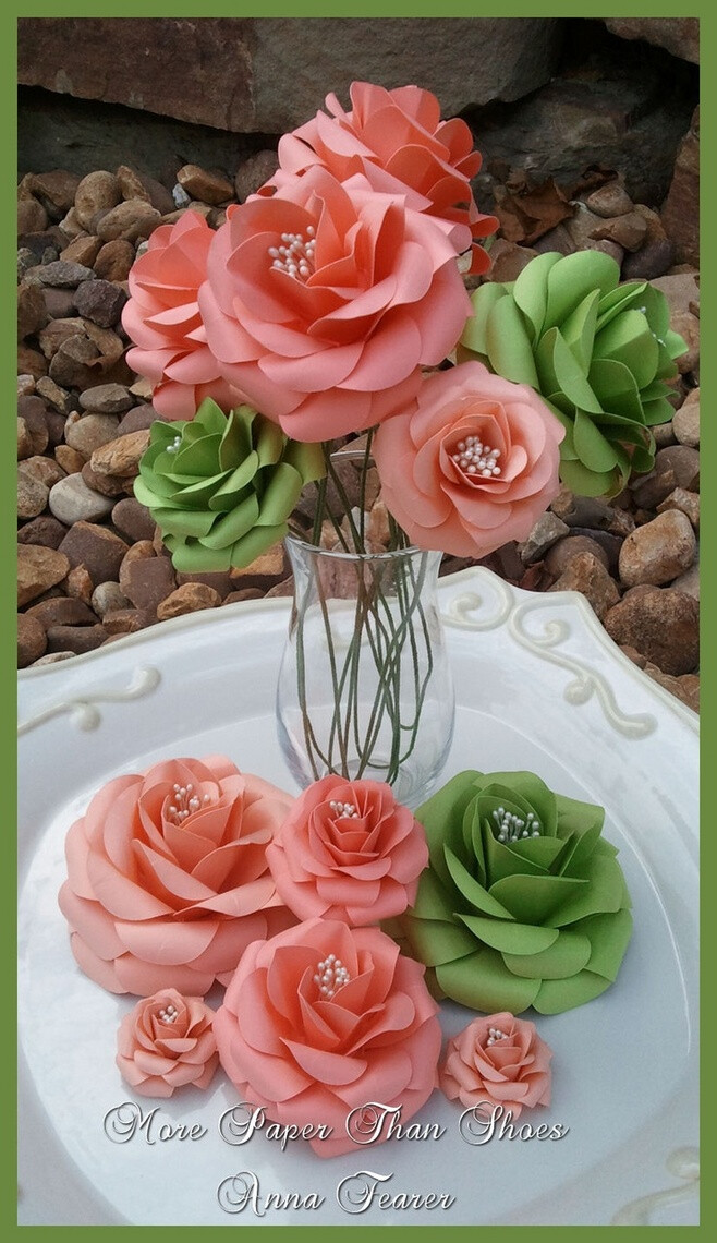 Custom Handmade Paper Flowers - #wedding #table #decorations #paper #flowers #stemmed #bouquets #Salmon #Apple Green-DFiN2-图片