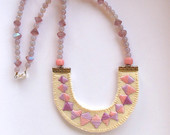 Pastel embroidered necklace banner bunting triangle pendant with beads modern Spring jewelry-DQ4YT-图片