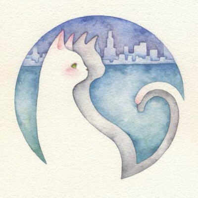 水彩猫 简约插画-jQ4ND-图片