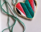 Emerald valentine necklace handmade embroidered heart with surprise love letter color block pink black emerald green and white-WU1NG-图片