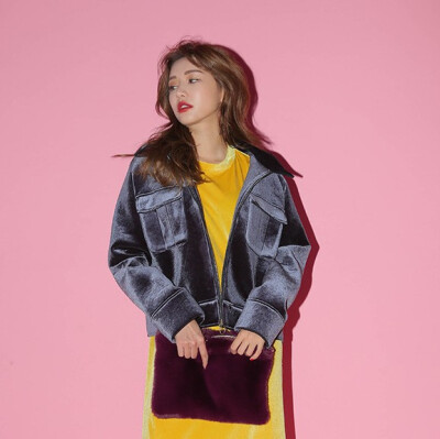 韩国直邮Stylenanda官网复古自在闪光翻领皮夹克短外套冬女