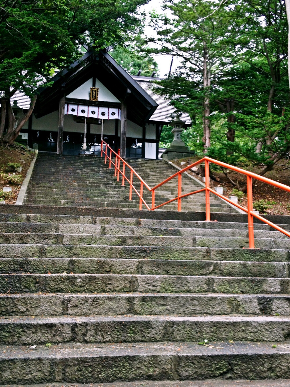 总觉得神社前一定要有石阶，而且一定要像这样长长的石阶。神灵应该住在远离尘世的天上，石阶是人类接近神明的必经之路，拾级而上的过程自然也是净化心灵的过程。