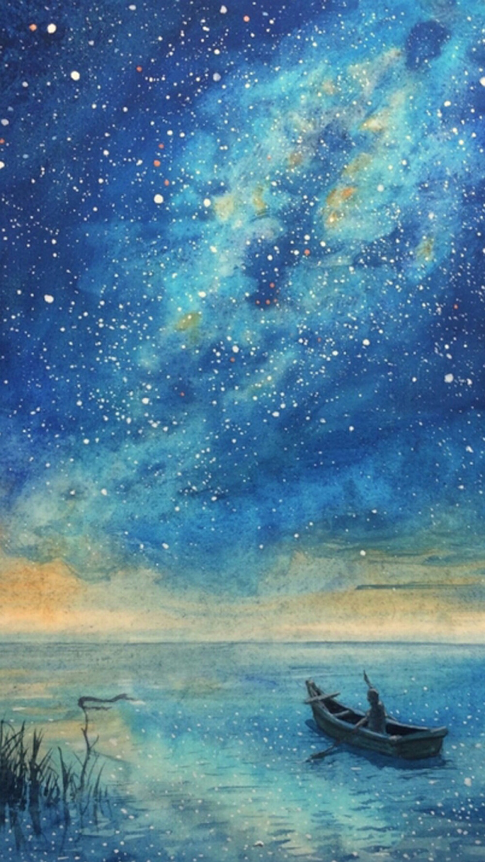 星空 小船 背景 壁纸