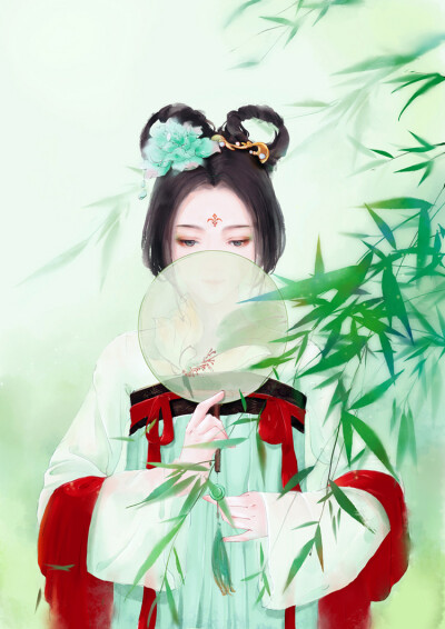 凉扇-一尾红裳_古风,女,汉服_涂鸦王国插画