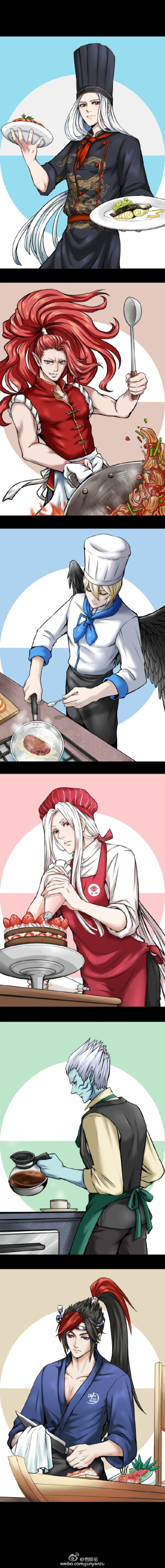 #阴阳师手游# #阴阳师美食街# 美味，和秀色可餐的男子们。