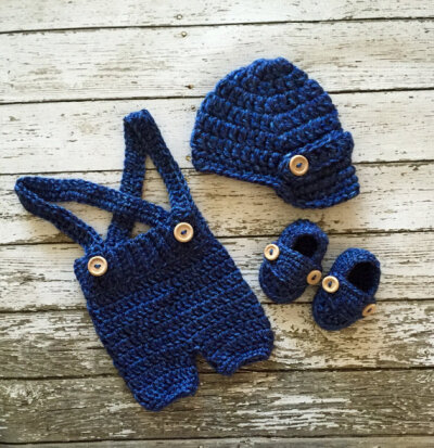 Oliver Newsboy Cap with Crochet Baby Shorts/Pants and Matching Booties in Blue Available in Newborn to 6 Month Size- MADE TO ORDER