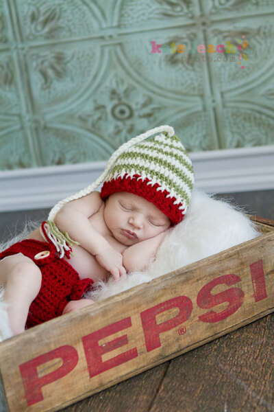 Santa's Little Helper Beanie and Diaper Cover in Cranberry, Ecru and Olive Green Available in Newborn to 12 Months- MADE TO ORDER