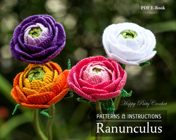 Crochet Ranunculus Pattern - Crochet Flower Pattern for Wedding Bouquets and Home Decoration - Crochet Ranunculus Flower Pattern