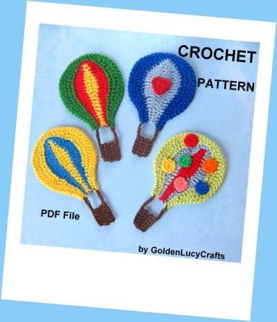 CROCHET PATTERN Hot Air Balloon Applique, Embellishment, Scrapbooking, PDF File