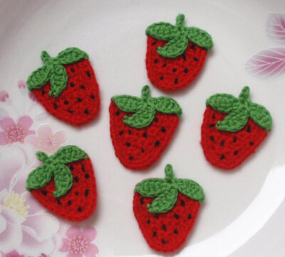 6 Crochet Strawberries In Red, Green, Black YH - 084