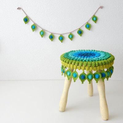 Crochet PATTERN Peacock Feather, Stool Cover and Garland