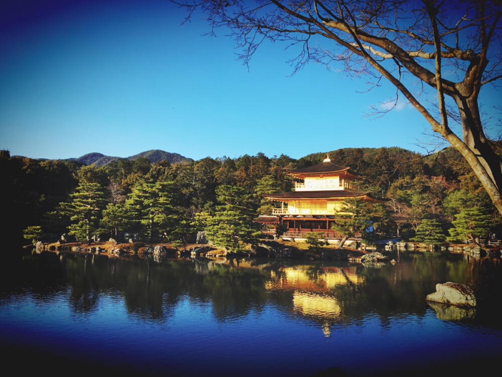 夕阳中的金阁寺