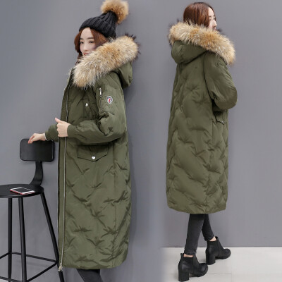 韩版女装2016年冬季加厚中长款长袖时尚宽松优雅连帽棉衣