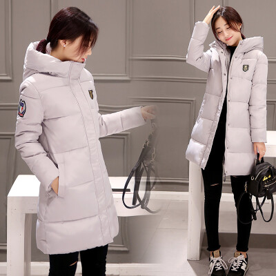实拍2016年冬季新款韩版修身加厚连帽保暖中长款羽绒服女棉衣