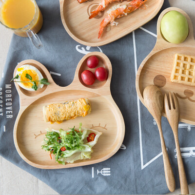 摩登主妇 日式实木系列儿童盘 创意木质兔子托盘果盘点心盘分隔盘