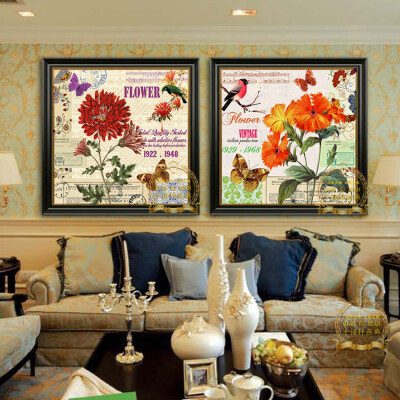 定制 美式乡村田园花卉装饰画客厅餐厅挂画欧式复古油画喷绘花卉简欧