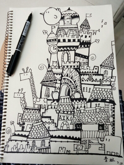 黑白插画 线描 壁纸 背景
想象城堡