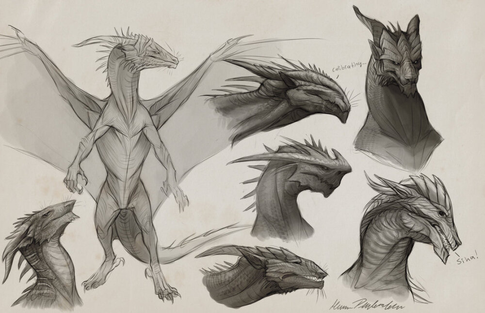 #机翻# 聪明的龙草图（Sapient Dragon Sketches）设计龙的猛禽的想法,他们是一个聪明的种族,以及残忍的掠食者。 和头部形状,试图给他们一个知识看起来稍微外星人以及(可观测的两个质量效应激发了龙的头)。 我真的很喜欢的设计Turians度瑞尔和游戏。 设计 图纸 1-52 龙图 西方龙 图源DeviantArt by KatePfeilschiefter