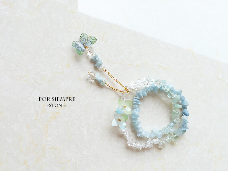 【POR SIEMPRE】[-STONE-] sold-26－海蓝宝萤石白水晶手链