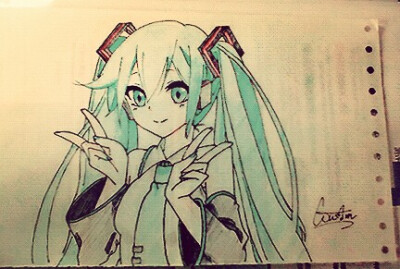  #咕叽の渣绘# 初音酱 彩色圆珠笔上色