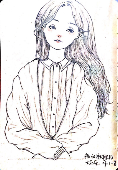 临摹手绘素描女孩扫描版ʕ •ᴥ•ʔ