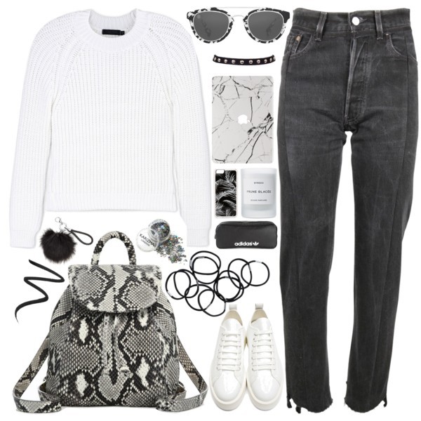 A fashion look from January 2017 featuring white shirt, button-fly jeans and leather sneakers. Browse and shop related looks.